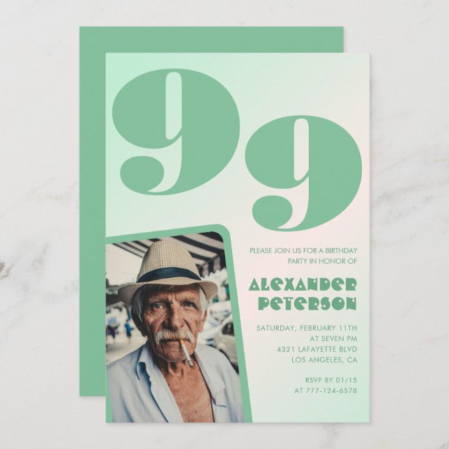 Convite Gradiente Retroativo para ele Foto 99º aniversário (Frente/Verso)