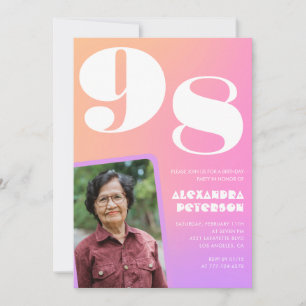 Convite Gradiente Rosa Foto Retro Aniversário de 98 anos