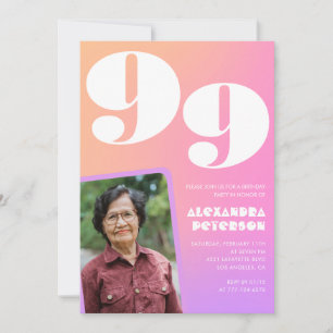 Convite Gradiente Rosa Foto Retro aniversário de 99 anos