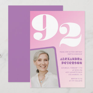 Convite Gradiente Roxo Rosa Foto 92º aniversário