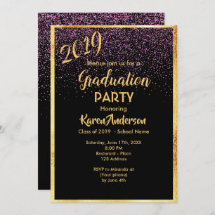 Convite Graduação 2019 Chic Black Confetti gold