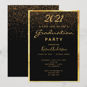 Convite Graduação 2021 - glam black confetti gold