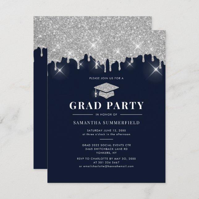Convite Graduação 2022 Glitter Silver Sparkle Party - Form (Frente/Verso)