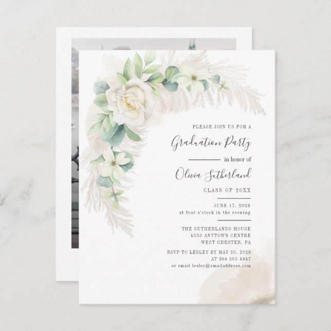 Convite Graduação 2025 Partido de Formando de Foto Eucalyp (Frente/Verso)