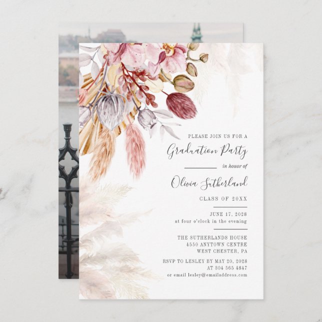 Convite Graduação 2025 Partido de Formando Grass Pampas Ph (Frente/Verso)