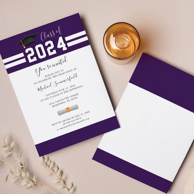 Convite Graduação 2025 Partido Formando Minimalista Branco (Purple Script Graduation 2024 Party Invitation)