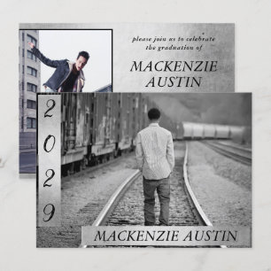 Convite Graduação 2 Foto   Guarda Preta e Branca