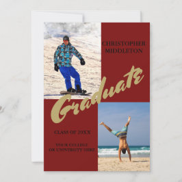 Convite Graduação 2 Foto Male Modern Maroon Celebração