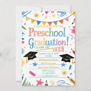 Convite Graduação Adorável de Design de pré-escola desenha