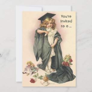 Convite Graduação Antiga, Menina Vestindo um Chapéu e Beca