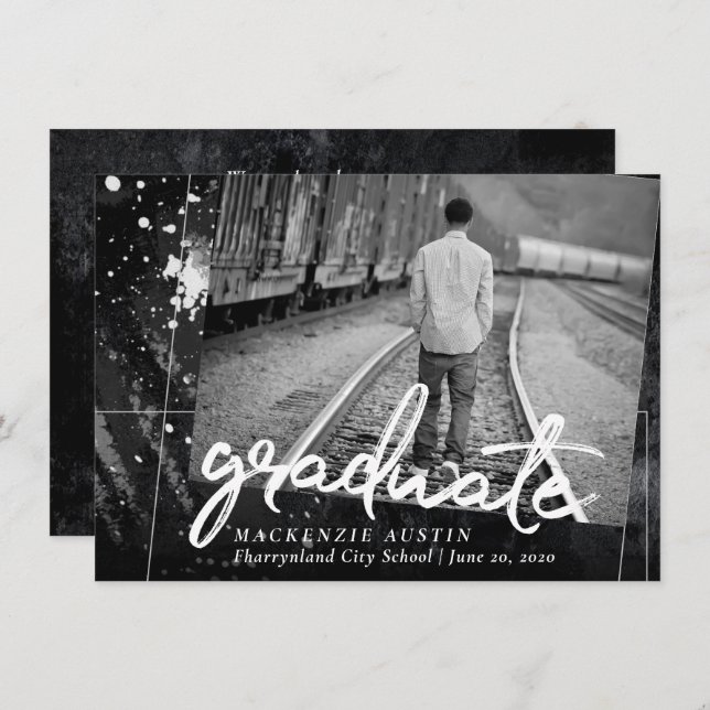 Convite Graduação Artística | Foto de pintura em preto-e-b (Frente/Verso)