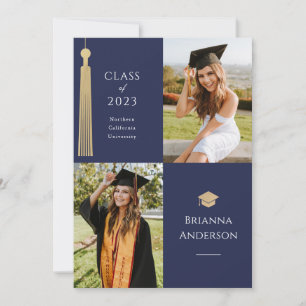 Convite Graduação Azul com Foto do Boné 2 Dourado