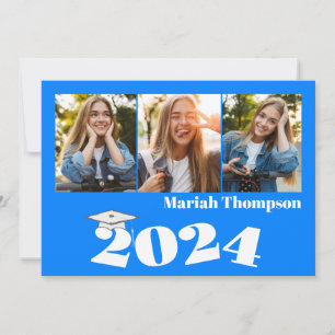 Convite Graduação Azul com Várias Fotografias Classe de Có