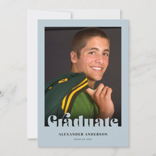 Convite Graduação Azul de Foto de Texto Retroativo Moderno (Frente)