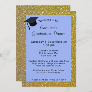 Convite Graduação Azul de Janto Dourado com Leitura