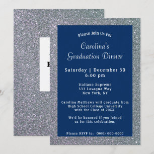 Convite Graduação Azul de Janto Silver Sparkle