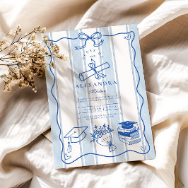 Convite Graduação Azul Desenhada na Mão Retroativa