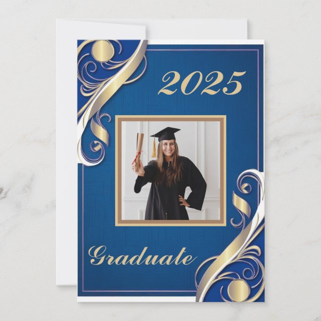 Convite Graduação Azul Dourado Branco (Frente)