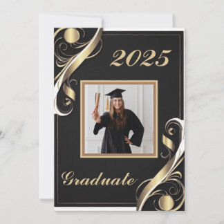 Convite Graduação branca Dourada a preto 2025