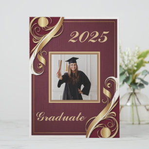 Convite Graduação Branca Dourada Maroon 2025