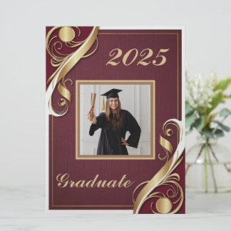 Convite Graduação Branca Dourada Maroon 2025