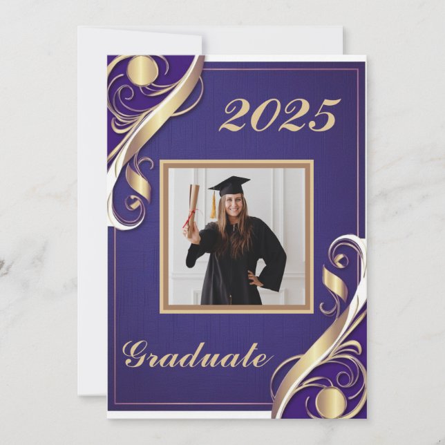 Convite Graduação Branco Dourado Roxo (Frente)