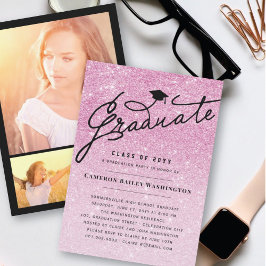 Convite Graduação Brilhante Rosa Estilosa Festa do Chapéu