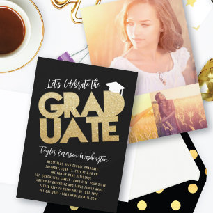 Convite Graduação Brilho Dourado Corte Graduado Festa de F