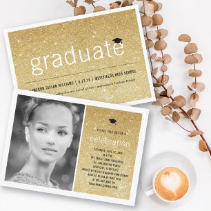 Convite Graduação Brilho Dourado Festa de Formatura Simple