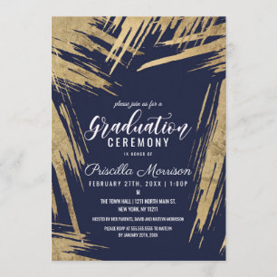 Convite Graduação Chic Azul de Marinho de Brushstrokes Dou