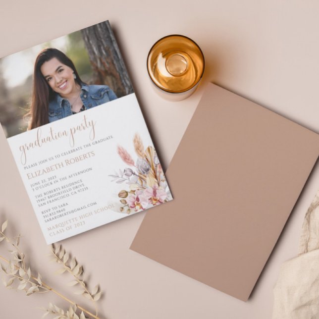 Convite Graduação Chic Boho Floral Pampas (Criador carregado)