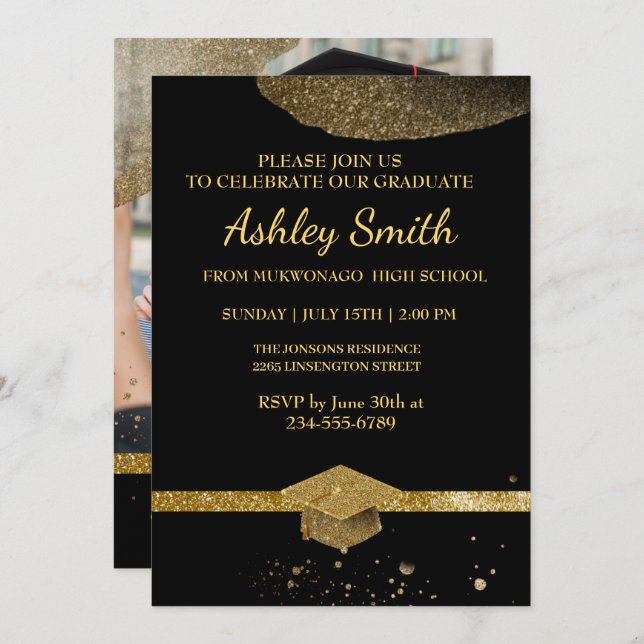 Convite Graduação Chic Elegante (Frente/Verso)