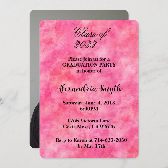 Convite Graduação Chic Pink Sua Foto (Frente/Verso)