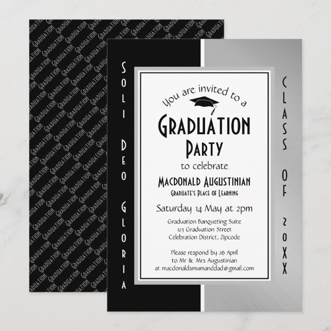 Convite GRADUAÇÃO Cinza de Prata Negra de Soli Deo Gloria (Frente/Verso)