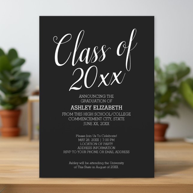 Convite Graduação - Classe de Festa de Mod Branco Negro (Custom Graduation Announcement and Invitation)