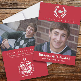 Convite Graduação Clássica Foto de Laureado Vermelho Carde