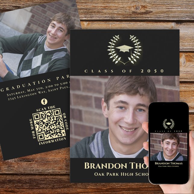 Convite Graduação Clássica Foto Dourada Preta (Criador carregado)