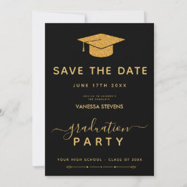 Convite Graduação Clássica Preta e Dourada Salvar a Data