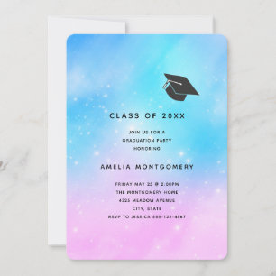 Convite Graduação com Céu de Gradiente Pastel Rosa e Azul
