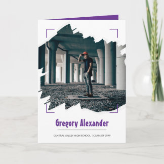 Convite Graduação com Foto de Pincelada Abstrata e Bordas 