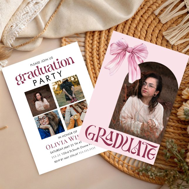 Convite Graduação com Laço Rosa e Branco com Fotos (Criador carregado)