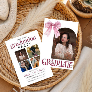 Convite Graduação com Laço Rosa e Branco com Fotos