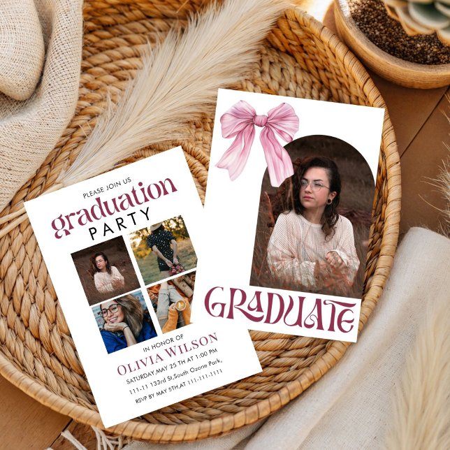 Convite Graduação com Laço Rosa e Branco com Fotos (Criador carregado)