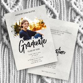 Convite Graduação com Pincelada Grunge Moderna Cinza Frio