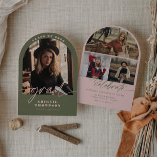 Convite Graduação com Script de Foto de Arco Verde e Rosa