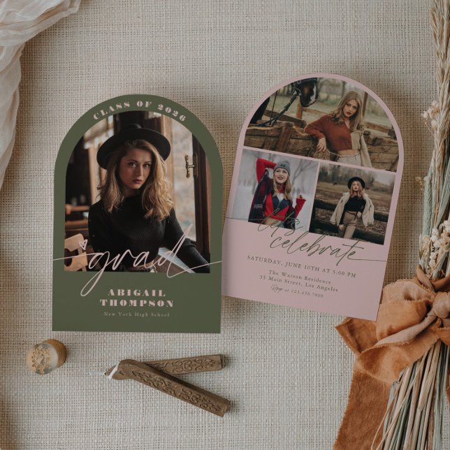 Convite Graduação com Script de Foto de Arco Verde e Rosa (Criador carregado)