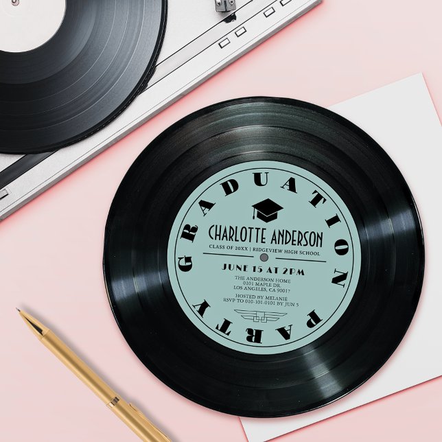 Convite Graduação com Turquoise de Registro de Vinilo Retr (Criador carregado)