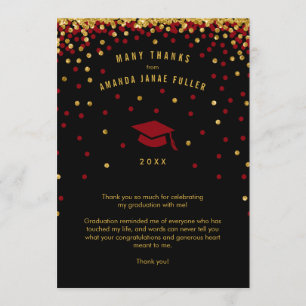 Convite Graduação Confetti Obrigado, Maroon Dourada Glit