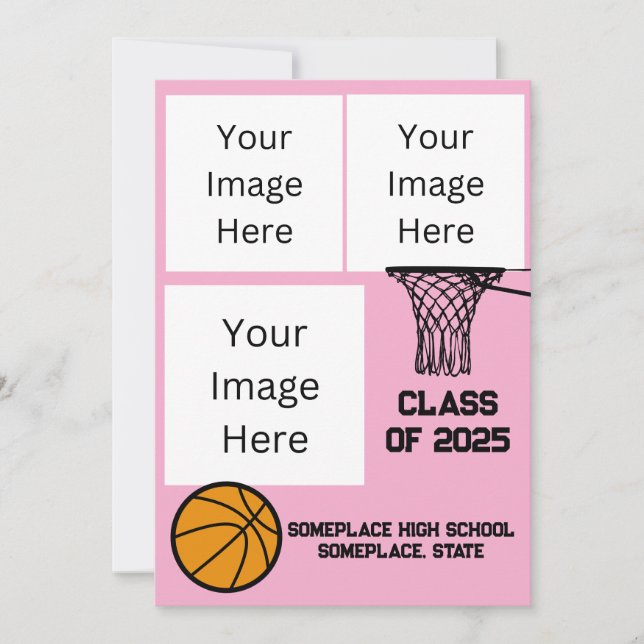 Convite Graduação Cor-de-Foto Rosa Basquete 3 (Frente)