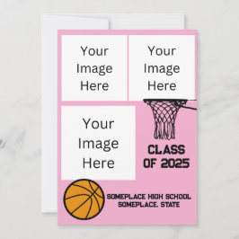 Convite Graduação Cor-de-Foto Rosa Basquete 3